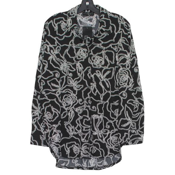 NWT Top Floral Dark Academia Cottage Romantic Goth Oversize Button Black Medium - Picture 1 of 7